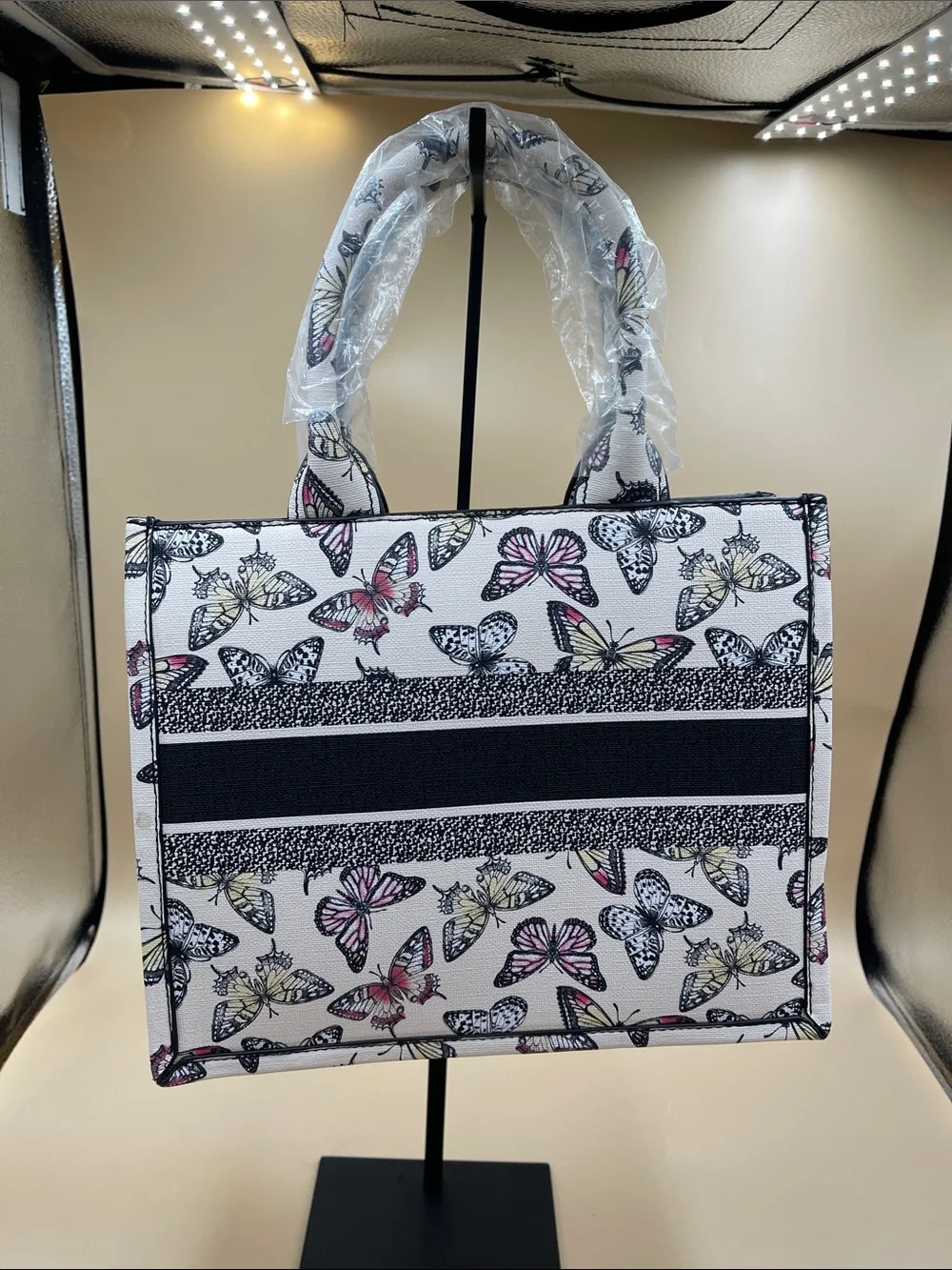 The Tote Bag Butterfly Print Women’s Tote - White with Pink & Yellow Accents